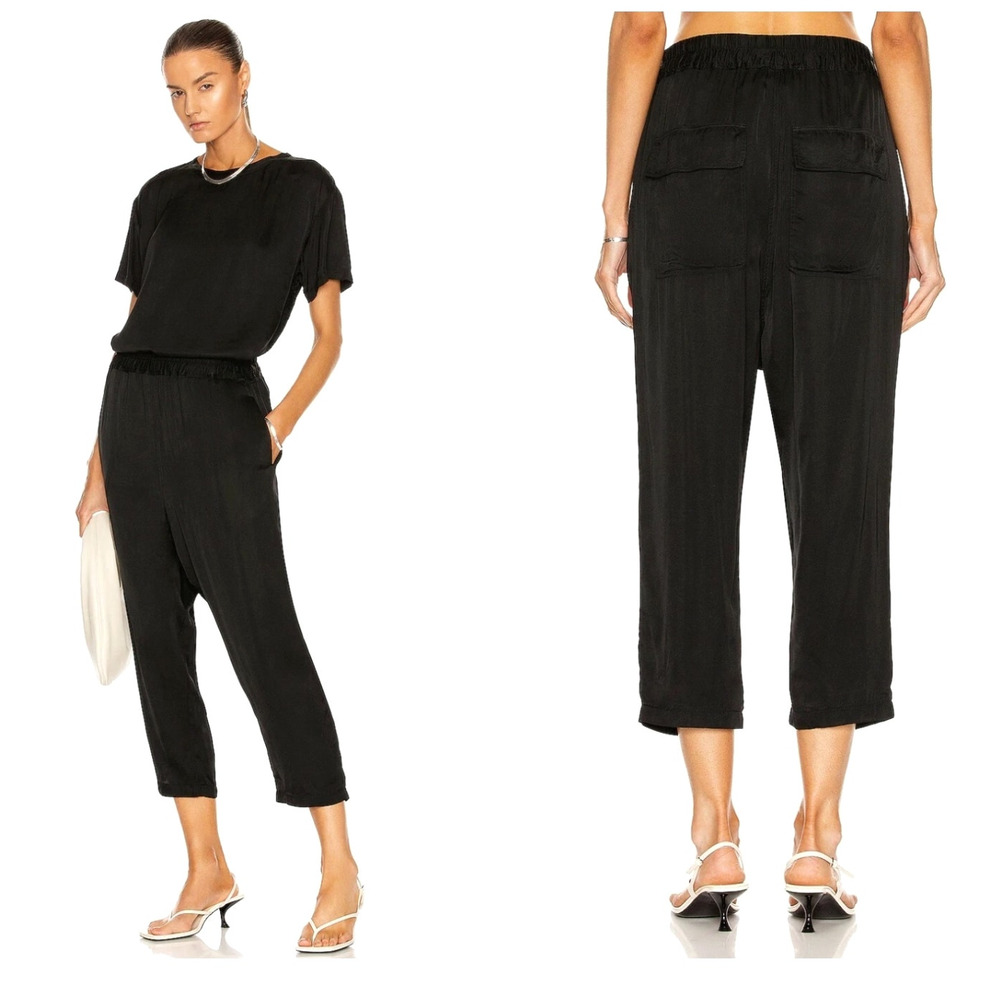 Nili Lotan M Safi $450 Silky Pants Elastic Waist Slouchy Crop Pull On Black NWT!